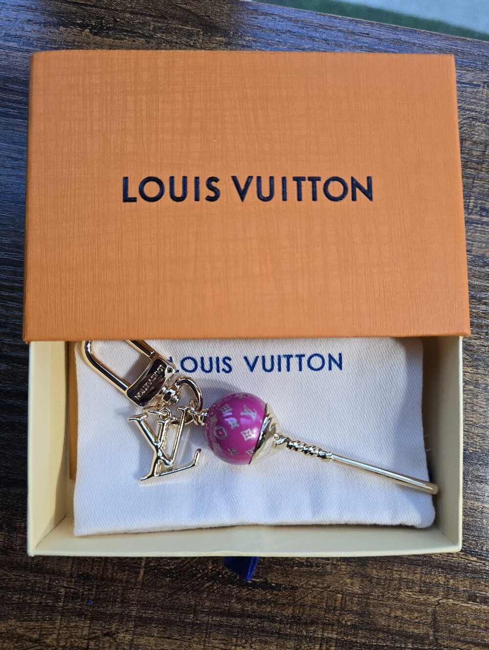 Fashion Pink Monogram Key & Bag Charm with Gold Hardware